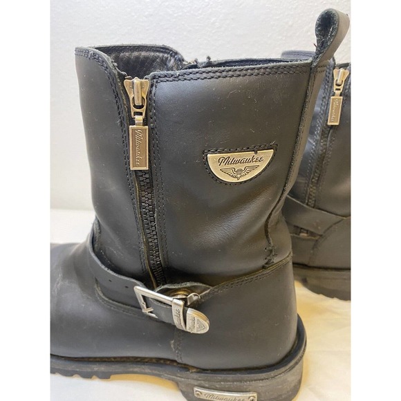 Milwaukee Black Leather Motorcycle Boots Zipper Sides size‎ 11.5D - Picture 3 of 8